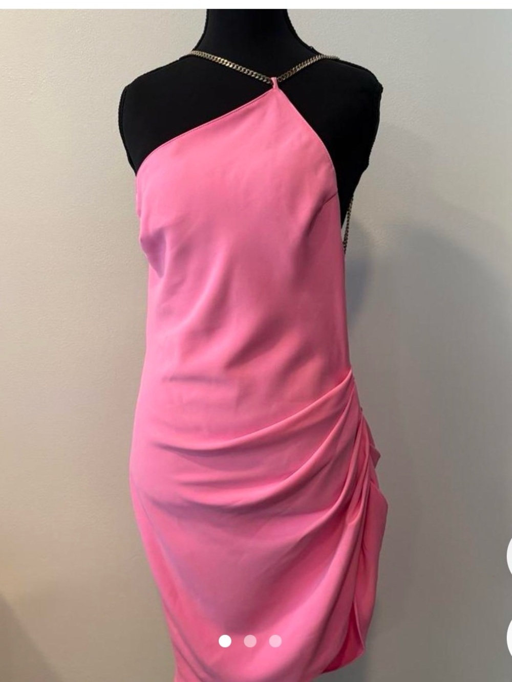 Amanda Uprichard Pink Slip Dress with Gold Chain Straps